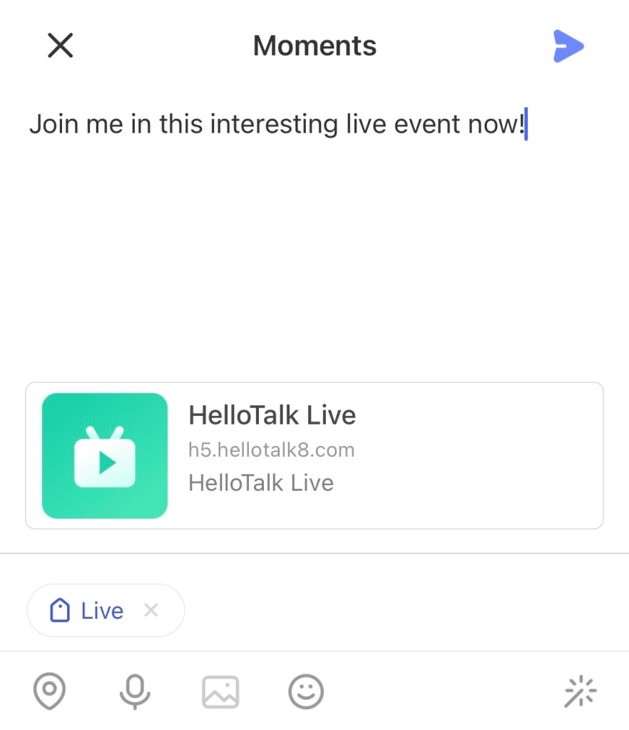 screenshot of the default stream title for HelloTalk live